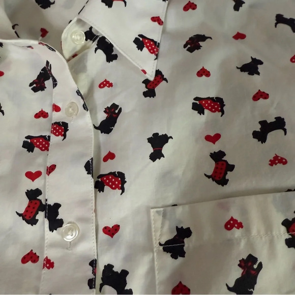Blair White Long Sleeve Top Scottie Dogs Valentine Heart Casual Size Medium - Picture 2 of 7
